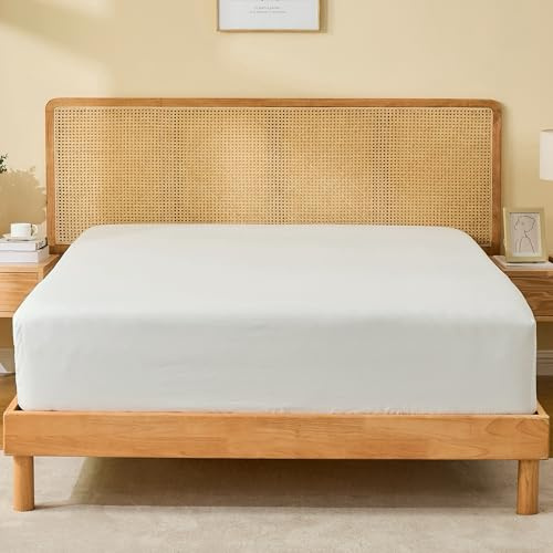 GOKOTTA Queen Fitted Sheet, Bottom Single Fitted Sheet Only with Elastic Corner Straps, Deep Pocket for 10-16 Inch Mattress - Soft Microfiber - Breathable, Hypoallergenic, Wrinkle Free - Cream White