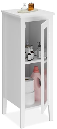 Relaxdays Badezimmerschrank, HxBxT: 81 x 30 x 33 cm, 2 Fächer, Tür, MDF, schmaler Badezimmer Beistellschrank, weiß