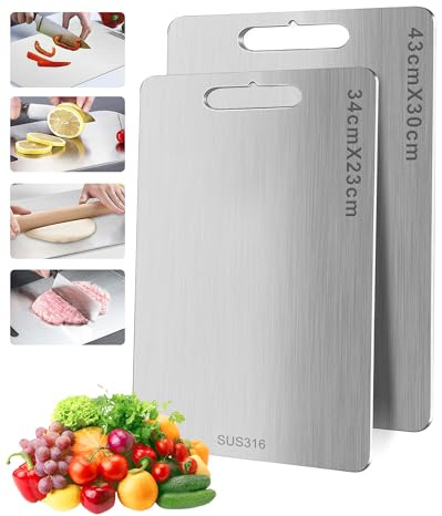 Tagliere in titanio, S316, tagliere in acciaio inox, senza BPA, doppio lato, per alimenti di grado titanio, per carne, pane, verdura e frutta, marca: CUBTEM