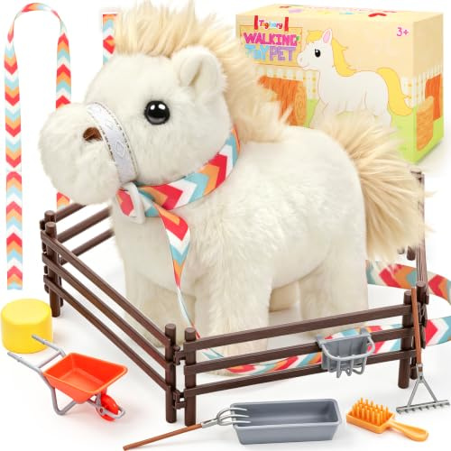 Tagitary Plush Toys Horse for Kids, Interactive Plush Toys with Leash,Can Make Sounds,Walk,and Wag Tail,Stuffed Horse Realistic Pet for Boys Girls