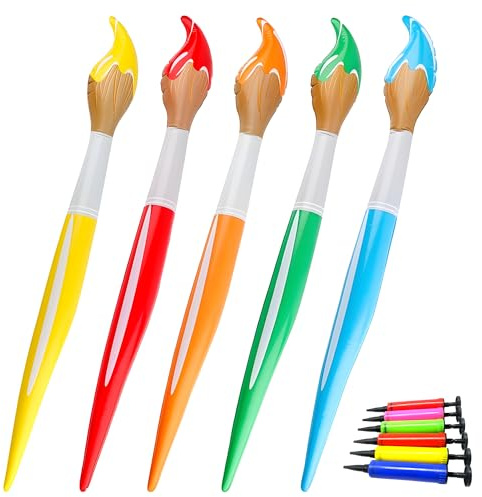 5pcs Giant Inflatable Paint Brushes with Mini Pump(Random Colors),Paint Brush Balloons for Kids, Classroom, Birthday Party,Art Party Decorations,5 Vibrant Colors