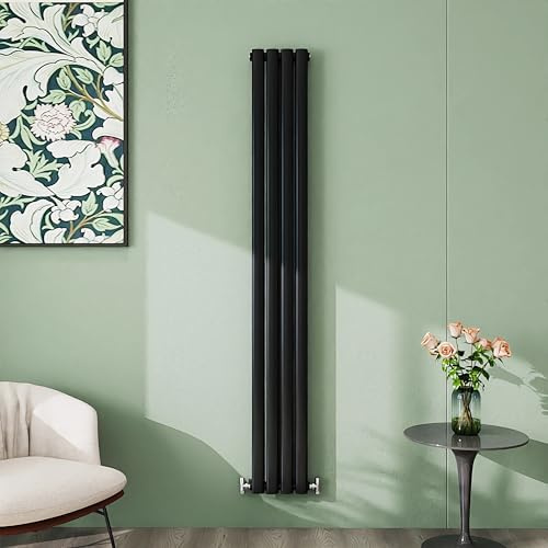 Simple Bathroom 1800×236mm Black Radiator Vertical Double Oval Column Designer Central Heating Rad For Bathroom/Kitchen/Living Room