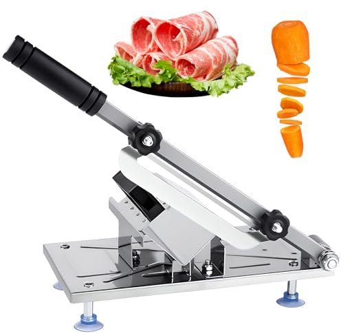 Máquina de Corte de Carne, Cortadora de Carne Congelada Manual, Cuchilla de 20 Cm, Acero Inoxidable, Espesor Ajustable, Diseño de Rodamiento de Doble Presión, para Carne y Verduras Congeladas