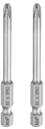 sourcing map Lot de 2 embouts de tournevis cruciformes PH2 avec tige hexagonale de 65 mm de long et tige de 0,5 cm de long, tournevis industriel en acier S2 pour outils électriques, gris