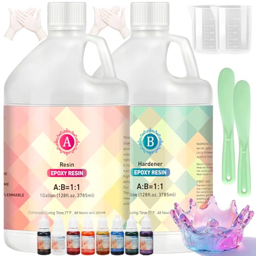 Smatdecis Epoxiharts set, 7,57 l (2 gal) 1: 1-förhållande transparent och högglans epoxiharts – kristallklar syntetisk hartsbeläggning epoxiharts set nybörjare gjutharts inkl. 8 färgpigment