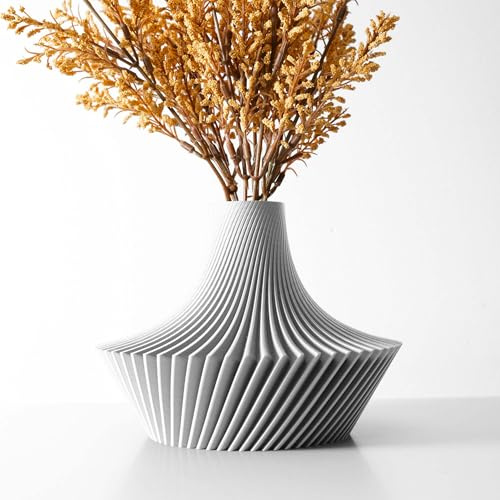 MUGALAB - Kitan Portafiori Decorativo da Interno, 20x15 cm, Disponibile in Bianco, Arachide, Mattone, Verde, Porpora, Blu, Antracite, PLA Ecologico, Motivo a Spirale, Prodotto in Italia (Bianco)