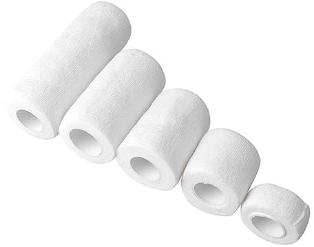 EXHUMKY 5pcs White Self Sports Tape Elastic Set (2.5cm-15cm x 4.5m) for Athletic Injury Protection and Wrist Support