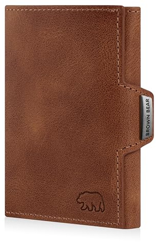 BROWN BEAR Leder Geldbörse klein mit Münzfach & RFID-Schutz Braun Bruce HBR | Echtleder Whiskey Vintage Slim Wallet Design für Herren & Damen