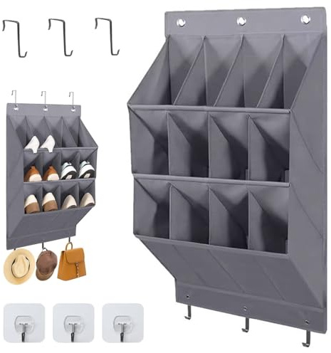 Schuhregal Tür Hängend, Schuhregal Tür, Schuhorganizer Hängend mit 12 Tiefen Taschen, Schuhbeutel Hängend mit 3 Haken und 3 Haken Selbstklebend, Shuhregal Wand für Schuhe ,Unterwäsche Im Schlafzimme