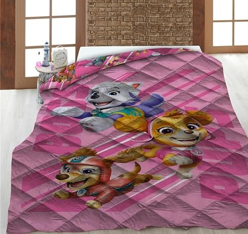 Aymax Pink Paw Patrol Children's Duvet for Single Bed, Quilted Printed Reversible Soft and Warm