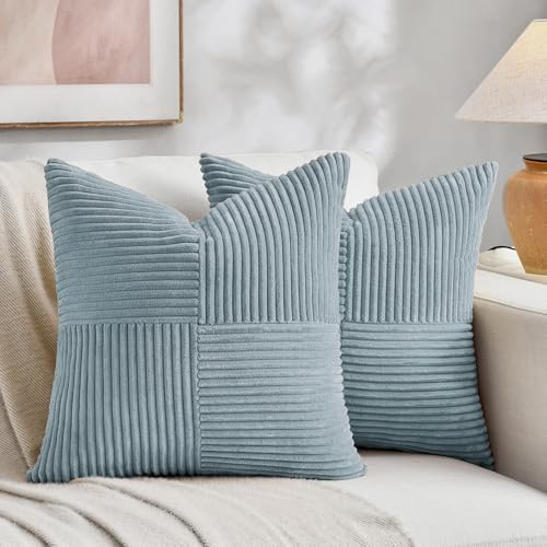 FDTERN Set med 2 Boho kuddfodral för soffa 45 x 45 cm i sammet moderna mjuka dekorativa korsmönster kuddfodral för soffa sovrum, ljusblå