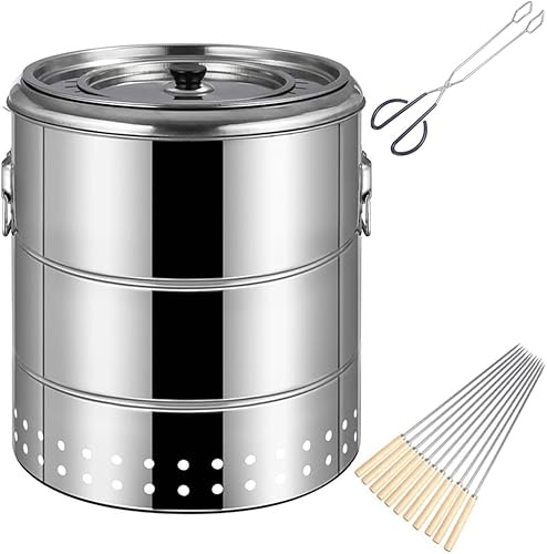 Barbecue portatile a carbonella senza fumo, rotondo, in acciaio inox, per viaggi, campeggio e picnic, girarrosto a 360°, perfetto strumento di cottura all'aperto