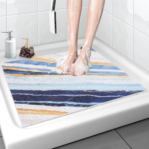 Duschmatte rutschfest 60x60 cm: Weich Komfort Rutschmatte dusche mit Ablauflöchern, PVC Luffa Massage Antirutschmatte Dusche, Duscheinlage rutschfest für Senioren
