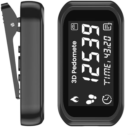 Contapassi 3D con display LCD, contapassi e calorie accurate per fitness ed escursionismo, tracker di attività ricaricabile con supporto in vita e braccio, ricarica USB