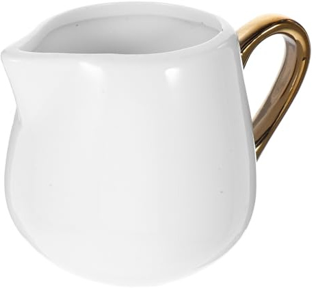 Toyvian Jarra de Leche Cerámica Grande con Mango Dorado Taza Versátil para Leche y Salsa para Hogar Cafetería y Restaurante