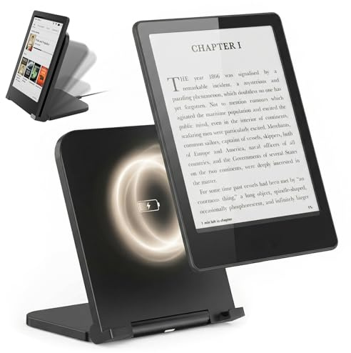 Doohoeek Foldable Wireless Charging Dock for Kindle Paperwhite Signature (2022/2024), Colorsoft & Galaxy Ebook – Compact Charger Station with Adjustable Angle, Auto‑Stop Safety