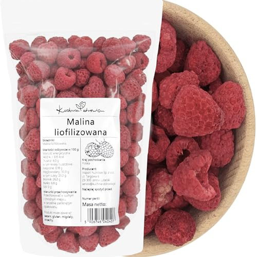 Lamponi liofilizzati interi 100g | frutta croccante senza zuccheri aggiunti, snack naturale per yogurt, dolci, porridge e colazione, KUCHNIA ZDROWIA