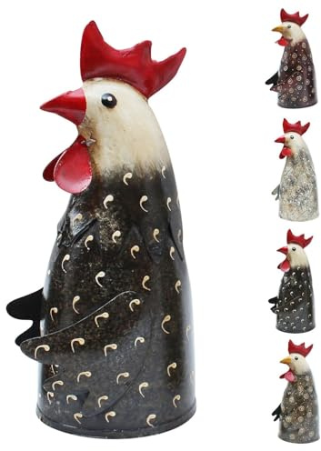 NETPROSHOP Dekorative Zaunfigur Huhn aus Metall Zaunhocker Hühner Höhe ca. 20 cm, Farbe:Viktor