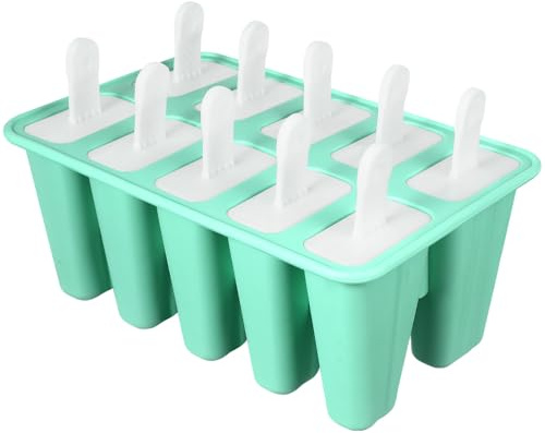 Yardwe Molde Ecológico para Hacer Helado de Silicona Verde 10 Cavidades, Tapa y Palo y Práctico para Verano y del