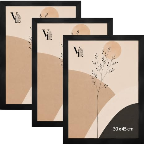 VELORA H&L Set de 3 Marcos de Fotos Negros 30 x 45 cm - Marcos de Madera con Metacrilato Transparente, Portafotos para Fotos, Pósteres, Láminas, Puzzles, Diplomas y Certificados