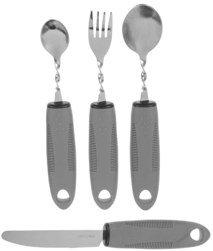 Set de Couverts Anti-tremblements 1 Lot Acier Inoxydable Plastique | Poignée Antidérapante, Prise Facile et Légère, Usage Sûr pour Personnes Âgées et Mains Tremblantes