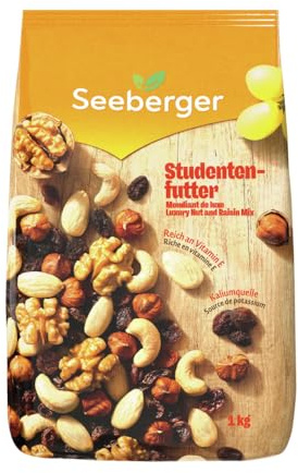 Seeberger Mendiant de luxe : mélange classique de noix et de fruits secs composé de noisettes décortiquées, amandes, noix et noix de cajou, raisins secs - riche en vitamine E, vegan (1 x 1 kg).