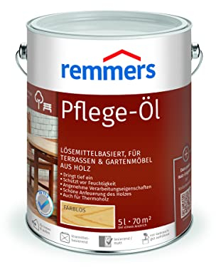 Remmers Pflege-Öl farblos, 5 Liter, Holzöl für Holz innen und außen, wasserabweisend, wetterfest, für Gartenmöbel und Holzterrassen geeignet