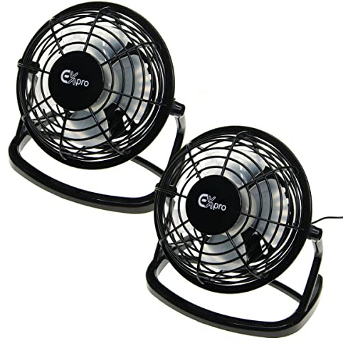 Ex-Pro 2 PACK Mini 4 Inch Ultra Quiet Desktop Cooling USB Fan with Tilting Design, Perfect for Home and Office Use, Simple Plug and Play - Black