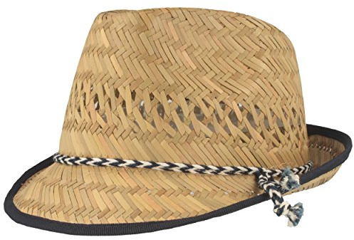 Barn stråhatt | Sommarhatt | Solhatt – 100 % halm – för pojkar och flickor – särskilt lätt och bekväm med blå-vit kodeluppsättning