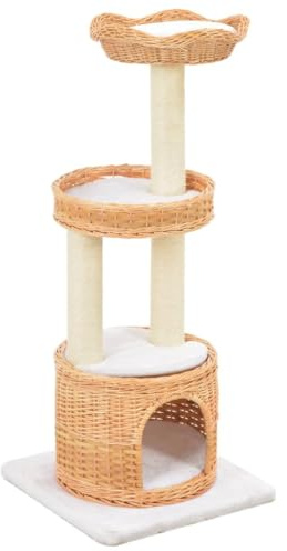 vidaXL Weidenholz Kratzbaum mit Haus 2 Körben Abnehmbaren Kissen Katzenbaum Katzenkratzbaum Kletterbaum Spielbaum für Katzen Sisal Plüsch 94 cm