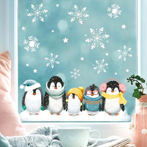 Fensterbild Weihnachten Pinguine Schneeflocken wiederverwendbare Fensteraufkleber Fensterdeko Kinderzimmer