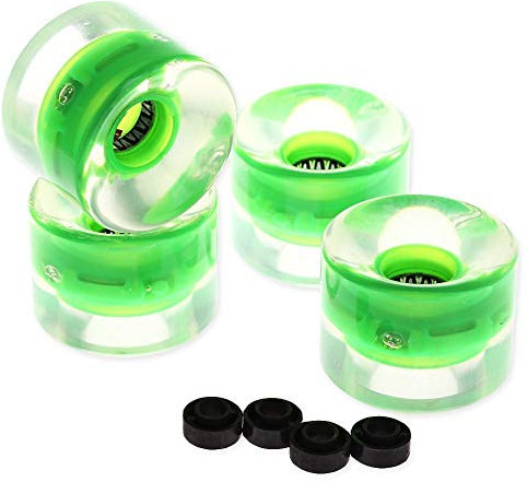 without brand FJY-Ruedas, 60 x 45 mm, transparent, LED Light Up Skateboard Kugellager Smooth Riding Longboard Rollen Multicolor Skate Board (Farbe: grün)