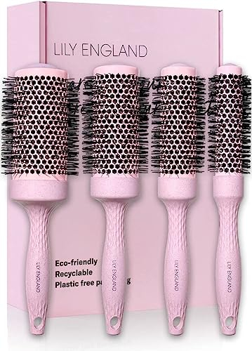 Bio Rundbürsten Set für Damen | recycelbare Rundbürste & Rundhaarbürste im Set für die Föhntrocknung | nachhaltige Geschenke von Lily England in Pink