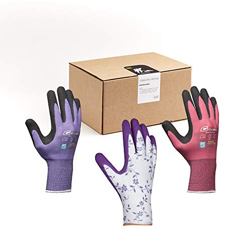 Gebol GOO Handschuhbox Ladys | Arbeitshandschuhe-Set mit atmungsaktiven Nitrilhandschuhen, Gartenhandschuhen, Latexhandschuhen, Montagehandschuhen & Schutzbrille | Für Damen | Größe M (Gr 8) | 8 Paar