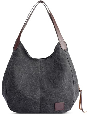DIRRONA Mujer Lona Bolso de Mano Lona Hombro Bolso Tote Bolso Mujer Casual Bolso Viaje Ligero Capacidad Tote Bolso Bolsa de Playa Negro