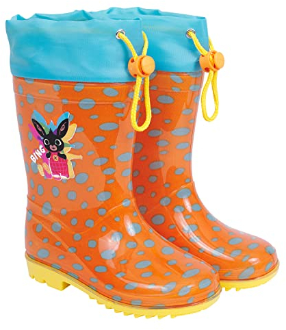 PERLETTI Stivaletti Pioggia Bambino Bambina Bing - Stivali Impermeabili Coniglietto Nero con Suola Antiscivolo Arancio - Galosce Bambini Antipioggia Colorati Arancio Giallo Azzurro (Arancio, 26/27 EU)