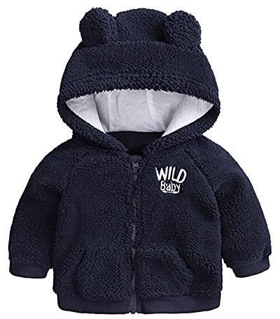 Verve Jelly Newborn Infant Baby Boys Girls Cartoon Fleece Hooded Jacket Coat with Ears Warm Outwear Coat Zipper Up Overcoat Fall Winter Thick Clothes