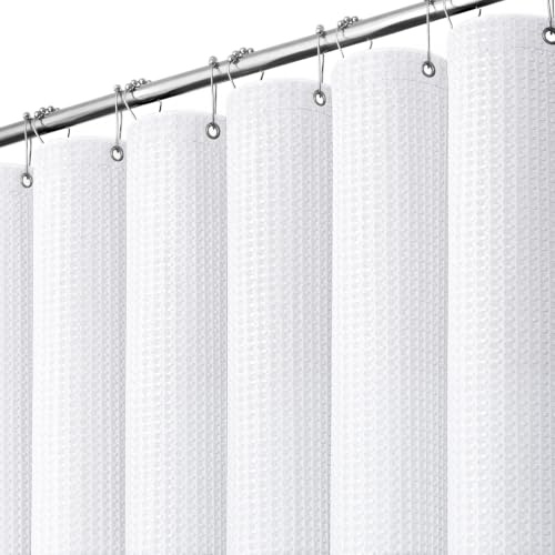 Dynamene Extra långt tyg-våffelväv 213 cm duschdraperi, 256 GSM, 12 plastkrokar (72 B x 84 H, vit)