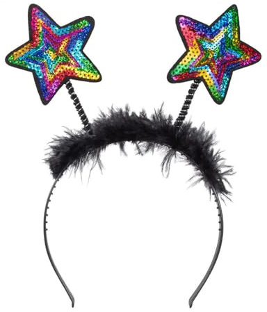 Boland - Sterne Tiara mit Pailletten, Haarreif mit Federn, Kopfschmuck, Kostüm, Karneval, Mottoparty, Silvester