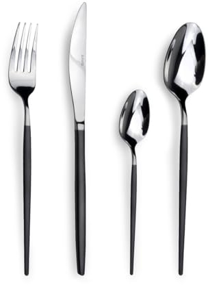 Amefa Besteck Set Soprano | Besteck 24-teilig | Edelstahl, Schwarz | PVD-Griff | 24-teiliges Besteckset für 6 Personen