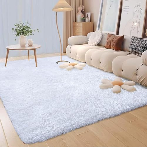 GISIONLARI Alfombra Salon Grandes Shaggy Antideslizante Super Suave Pelo Largo Fluffy Alfombra Adecuado para la Decoración de Salas de Estar y Dormitorios (160 x 200 cm, Blanco)