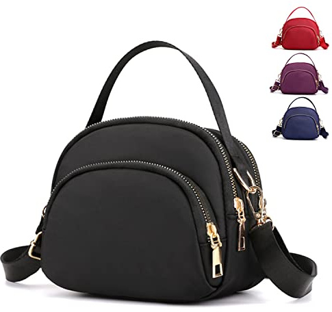Cross Body Phone Bag Women, Women Girls Zipper Cross Body Phone Bags,Nylon Wallet Shoulder Bag,4 Layers Zipper Cellphone Purse with Adjustable Strap. (Black 6)