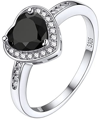 Bestyle Anillo Compromiso Mujer Plata Anillo Circonitas Negras Anillos de Circonita Corazón Talla 17