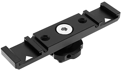 eMagTech Hot Shoe Adapter Camera Dual Cold Shoe Mount Bracket Aluminum Alloy Hot Shoe Extension Bar for Microphone Flash LED Lights Monitors 1/4 Thread Hole