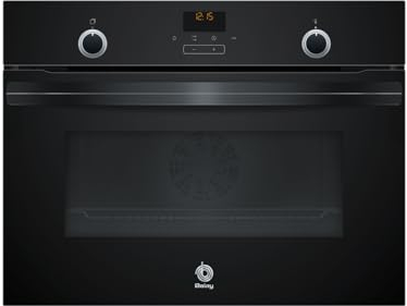 Balay - Horno Compacto Multifunción con Control Comfort, Gradas Cromadas, Asistente de Limpieza Aqualisis, 7 Funciones, Precalentamiento Rápido, Cristal Negro, 3CB5151N2