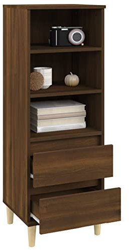 Tidyard Highboard Sideboard Schrank Mit 3 offene Fächer und 2 Schubladen Vitrinenschrank Standschrank Anrichte Bücherschrank Bücherregal Holzschrank 40 x 36 x 110 cm (B x T x H) Braun Eichen-Optik
