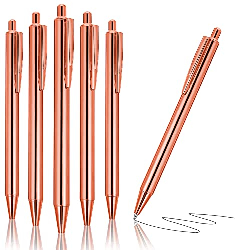 Cobee®Gold Metall Kugelschreiber,6pcs Ultra Slim Click Einziehbarer Kugelschreiber 1,0 mm Schwarze Tinte Mittlere Spitze Glatte Schreibstifte Metallstifte für Hochzeiten Bürobedarf (Rose Gold)