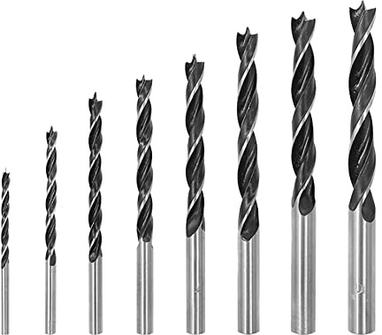 8 Pieces Wood Drill Bit Set, 3-10mm Carbon Steel Brad Point Twist Drill Bits, Three Pointed Auger Drill Bits for Woodworking Dowel Drilling