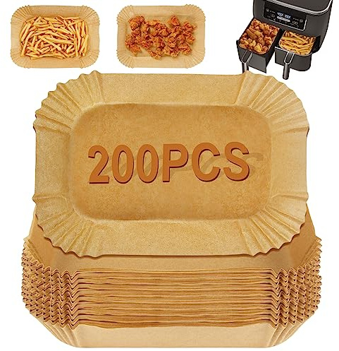 YQL 200 Stück Backpapier für Heißluftfritteuse Ninja Foodi Dual 7,6L - 9,5L | Airfryer Zubehör für AF300EU/AF200EU/AF400EUCP/Ninja Double Stack XL 9,5L SL400EU/Juskys 9L Doppelkammer