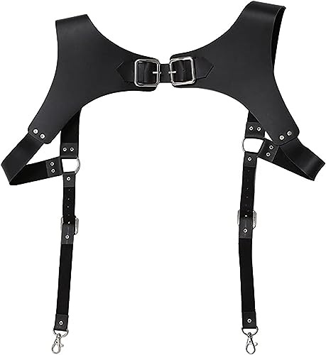 FTmgg@qq Men's Leather Body Chest Harness Suspenders Adjustable Buckle Shoulder Armors Straps Punk Black Belt Club Party Rave Costumes